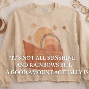 Boho Rainbow Graphic Sweatshirt Cropped Cozy Fleece Size Small